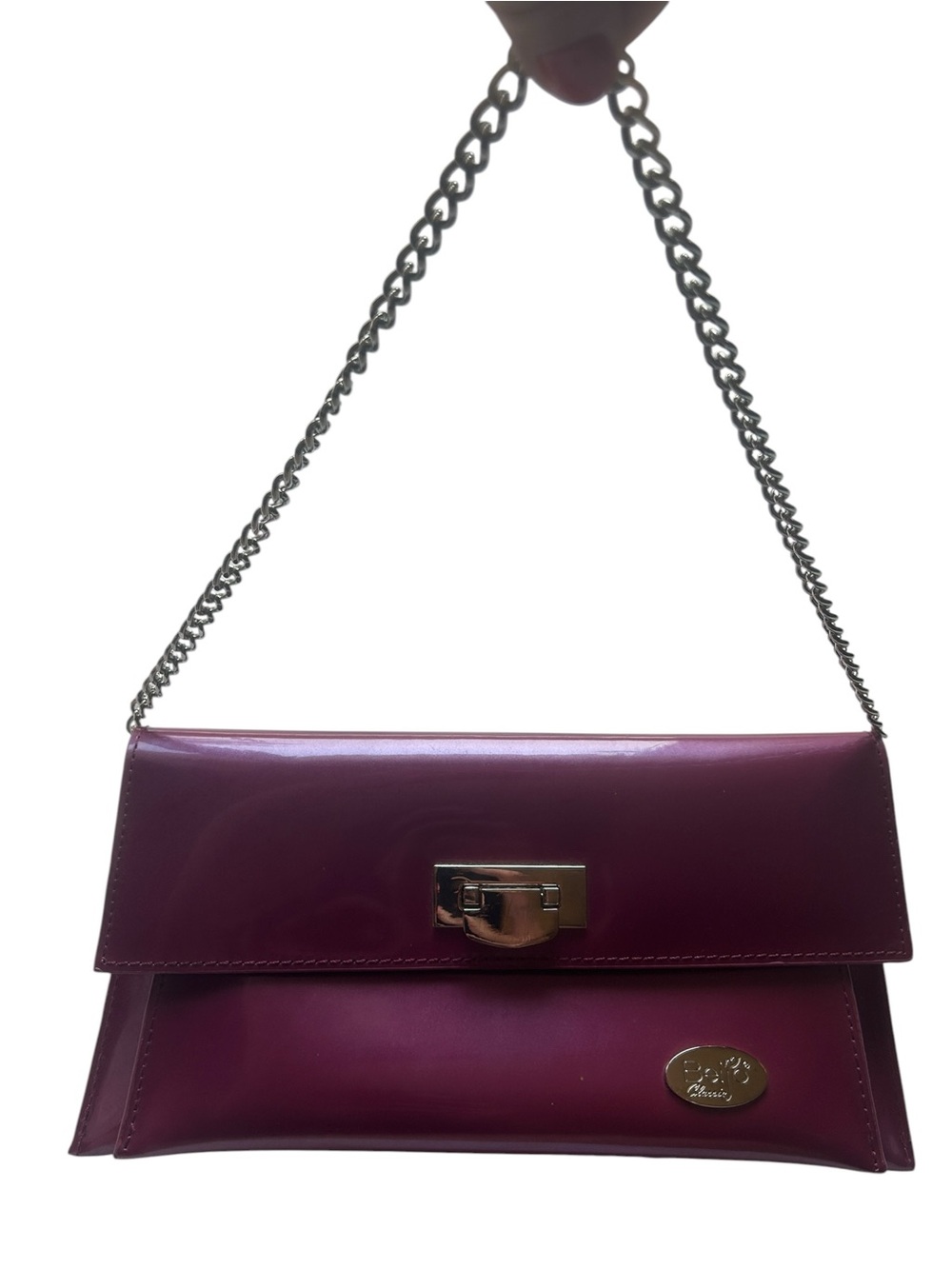Beijo Purple Plum Patent Leather Clutch Shoulder Bag Chain Strap Evening Purse